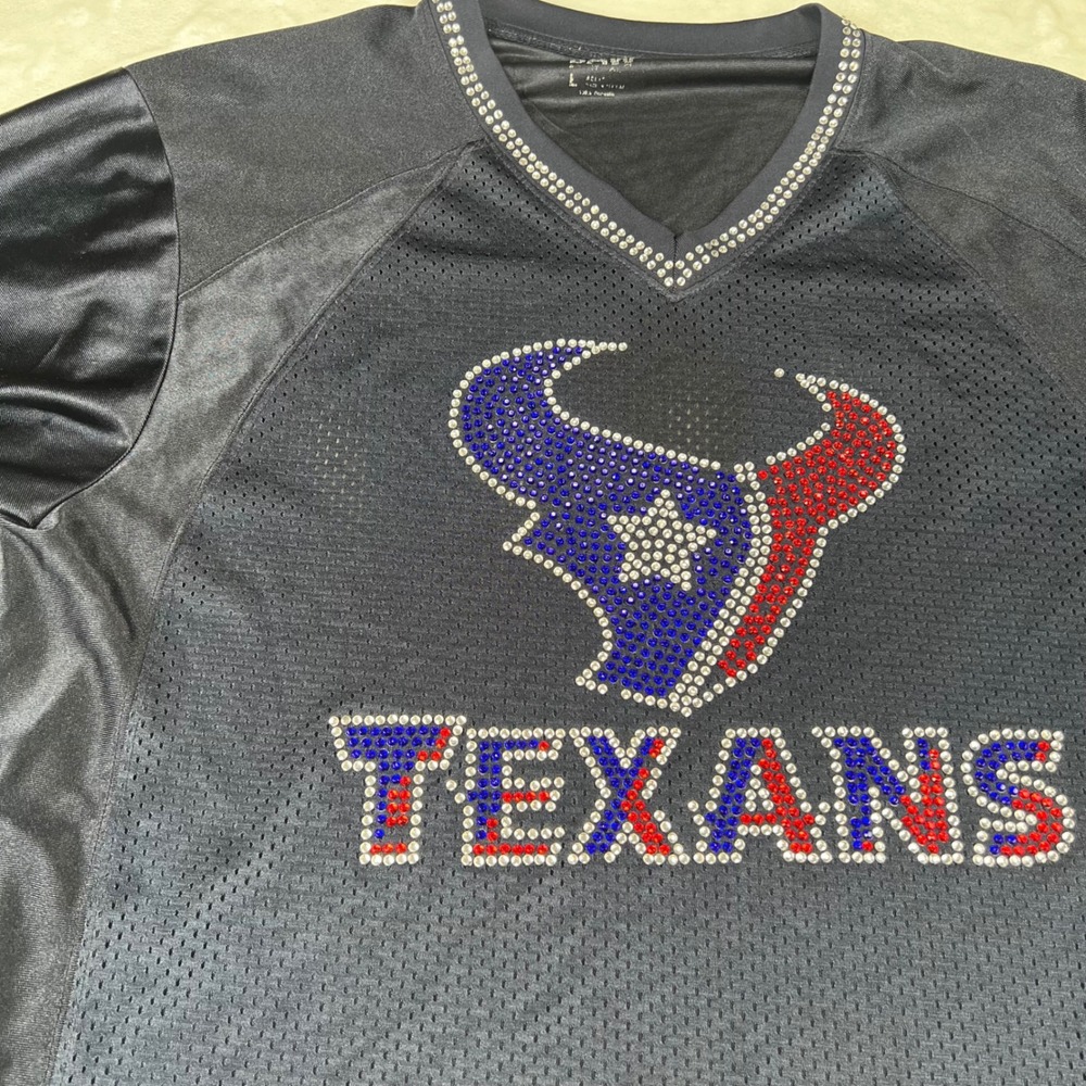 BAW Houston Texans Rhinestone Jersey Womens Large Black Mesh V-Neck 10th Anniv